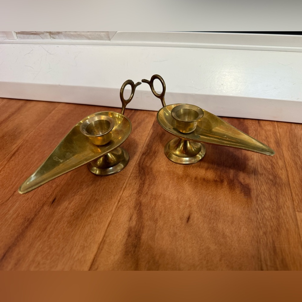 Vintage Brass Candle Holders; Genie Shape